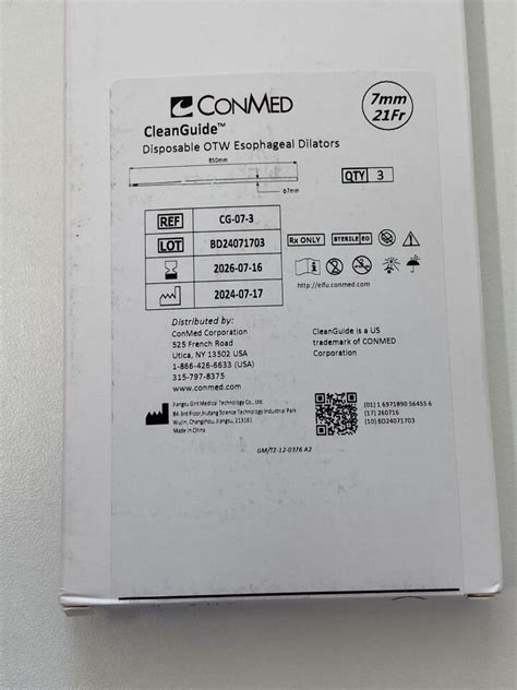 New Conmed Box Of 3 Cleanguide 7mm Disposable Otw Esophageal Dilator Cg