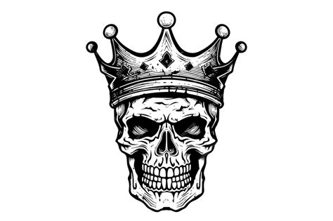 Premium Vector Human Skull In A Crown In Woodcut Style Vector