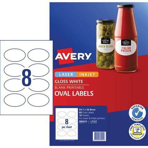 Avery Print To The Edge Oval Labels Glossy White 80 Pack 980012