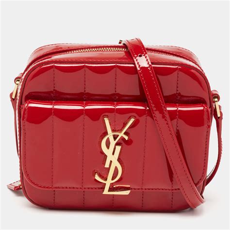 Saint Laurent Red Matelasse Patent Leather Toy Vicky Camera Crossbody