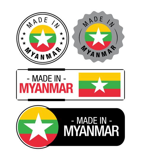 Set Of Made In Myanmar Labels Logo Myanmar Flag Myanmar Product