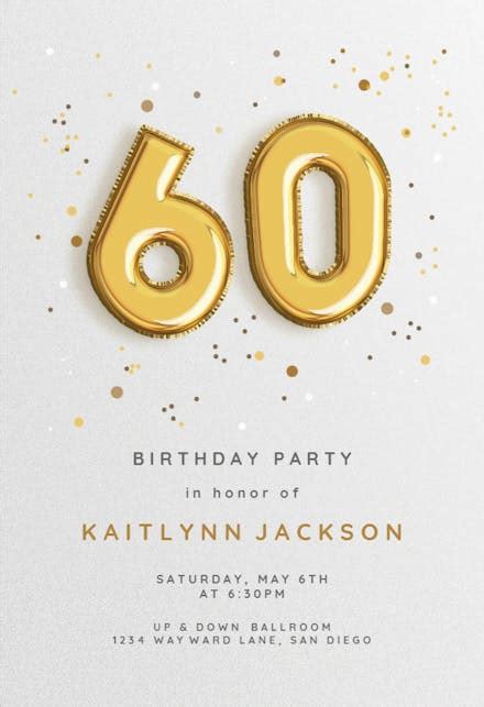 60th Foil Balloons Birthday Invitation Template Free Greetings Island