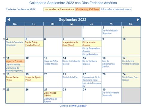 Calendario Septiembre 2022 para imprimir América