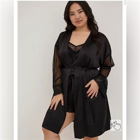 Torrid Intimates Sleepwear Sexy Satin Lace Lingerie Lounge Midi Robe Kimono Torrid Curve