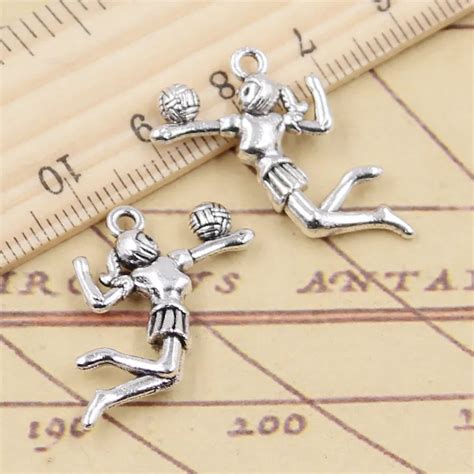 10pcs Charms Volleyball Player Sporter 25x23mm Tibetan Silver Color Pendants Antique Jewelry