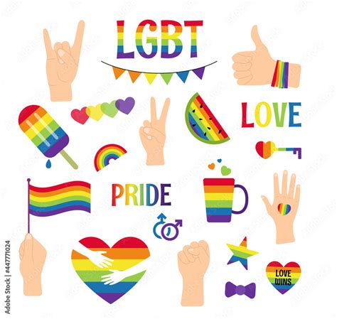 Collection of LGBTQ community symbols clipart isolated. Hands, quotes ...