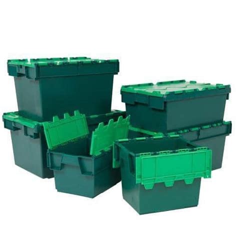 Tote Box With Attached Lid 20l Green Rapid Racking