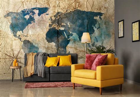 Флизелиновые Обои Карта Мира 254 X 184 См Винтаж на Старом Пергаменте ...