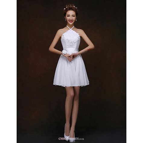 Short Mini Bridesmaid Dress White A Line Princess Halter Vestidos De