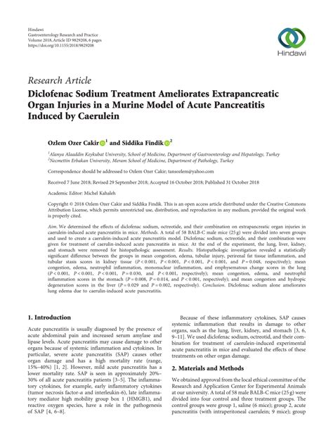 Pdf Diclofenac Sodium Treatment Ameliorates Extrapancreatic Organ