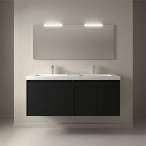 Meuble Salle De Bain NOJA 1400 4 Portes BLACK SATIN Vasque Miroir Applique