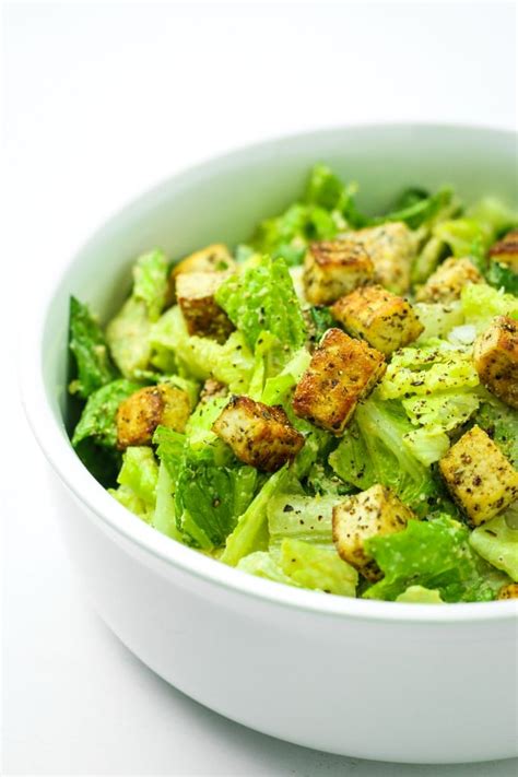 Vegan Caesar Salad With Crispy Tofu Croutons