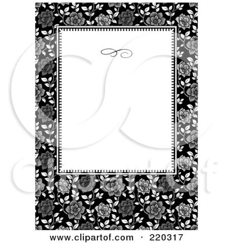 Royalty-Free (RF) Clipart Illustration of a Formal Black And White Floral Invitation Border With ...