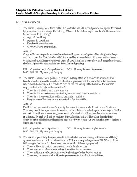 Medsurg CH 13: Palliative Care Insights & Key NCLEX Questions - Studocu