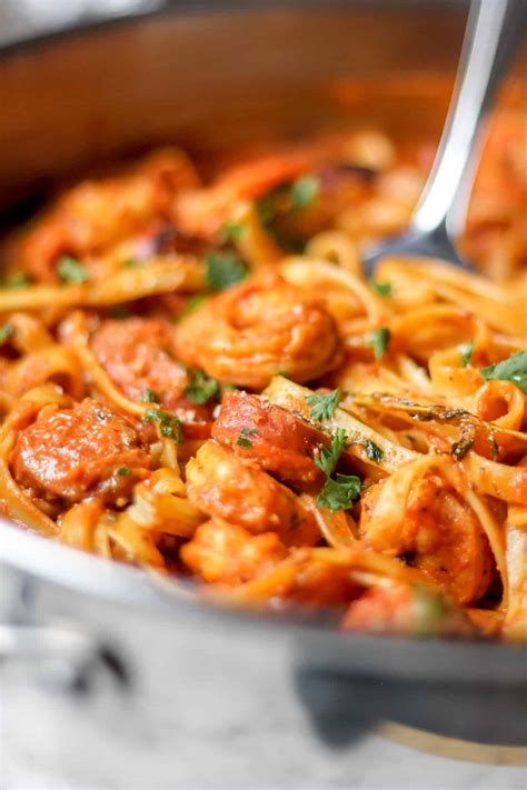 One Pot Creamy Cajun Shrimp Pasta With Sausage The Seasoned Skillet