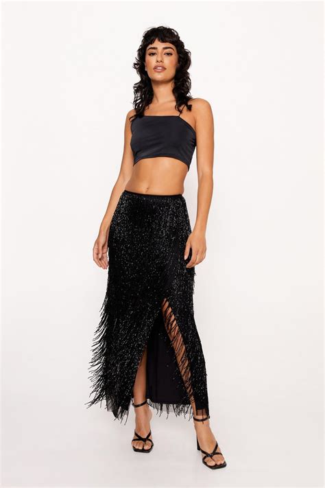 Premium Tassel Fringe Split Skirt Nasty Gal