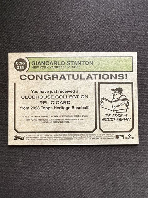 2023 Topps Heritage Clubhouse Collection Relics CCR GSN Giancarlo