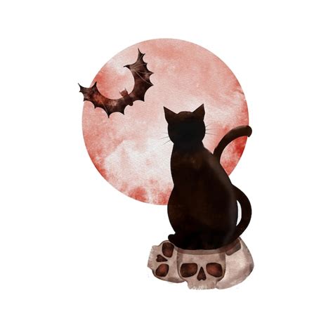 Gato En El Fondo De La Luna Ilustraci N Acuarela Sobre Un Fondo Blanco