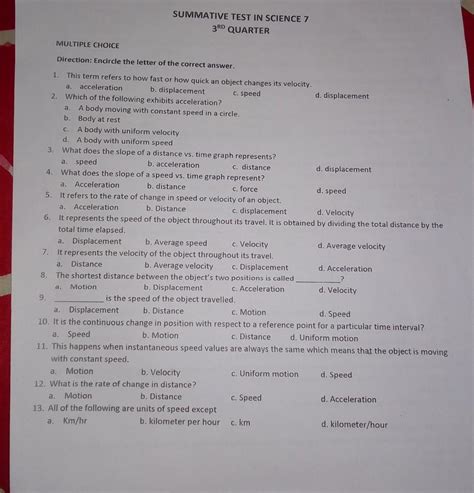 Multiple Choice Direction Encircle The Letter Of The Correct Answer