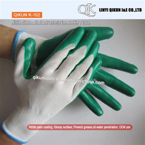 K Gauges Polyester Nylon Cotton Nitrile Coated Latex Safety