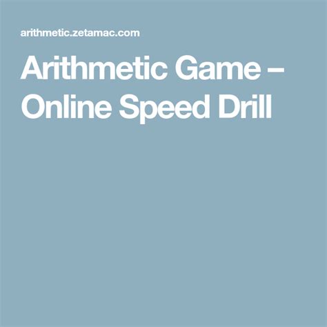 Arithmetic Game Online Speed Drill Arithmetic Game Speed Drills