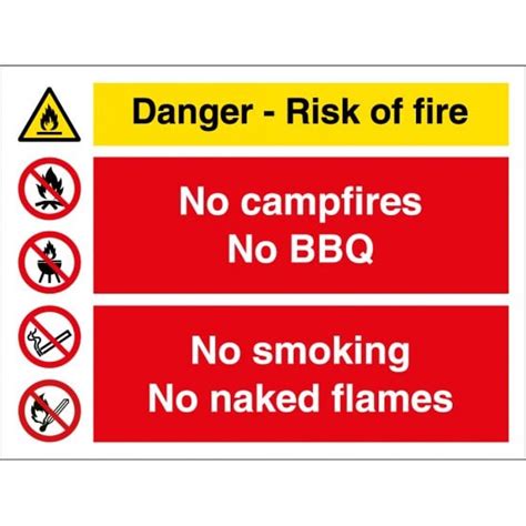 Risk Of Fire No Campfires No BBQ No Smoking No Naked Flames Sign From