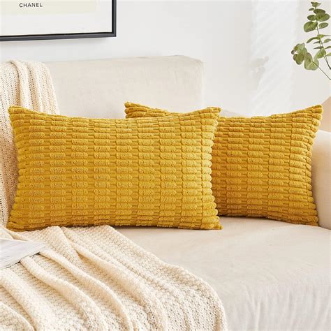 Amazon Emema Fall Mustard Yellow Corduroy Decorative Throw Pillow