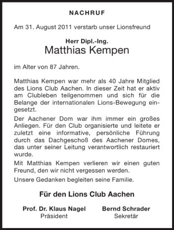 Traueranzeigen Von Matthias Kempen Aachen Gedenkt