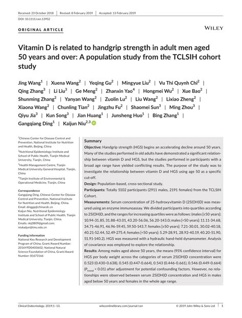 Pdf Vitamin D Is Related To Handgrip Strength In Adult Men Aged 50