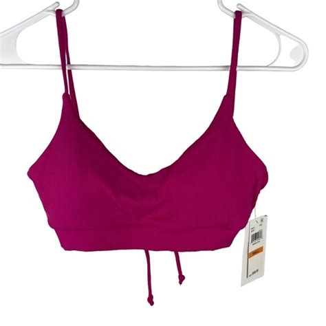 Becca By Rebecca Virtue Fine Line Ribbed Scoop Neck Bikini Top Pink