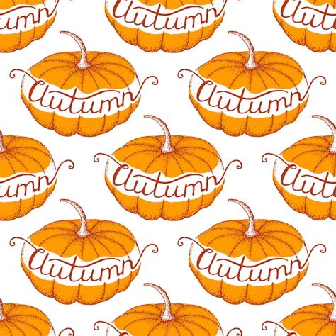 Premium Vector Vector Seamless Pattern With Pumpkins And Lettering