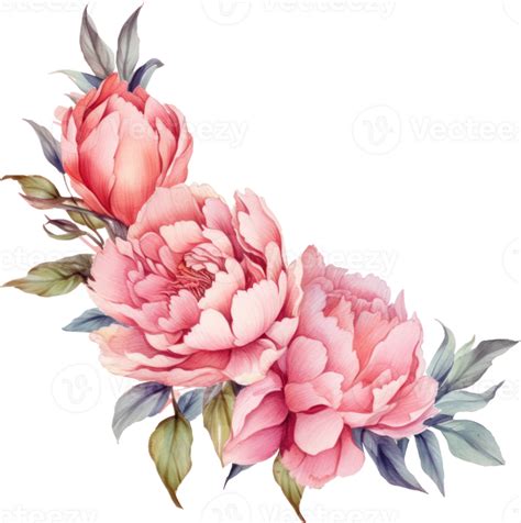 Pink Flowers Wreath Watercolor Illustration 23564898 Png