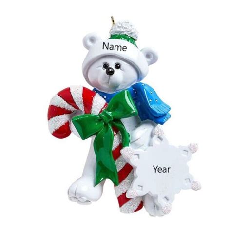 Candy Cane Polar Bear Personalised Christmas Ornament Candy Cane Polar