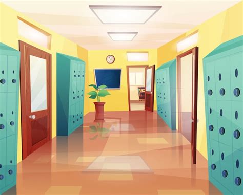 Premium Vector | School hall with school lockers interior flat style ...