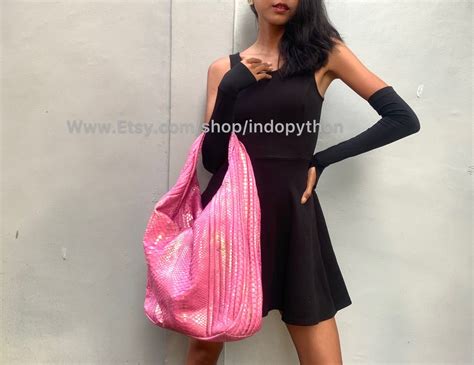 Python Bag Pink Python Bag Snakeskin Bag Python Hobo Bag Pink Leather ...