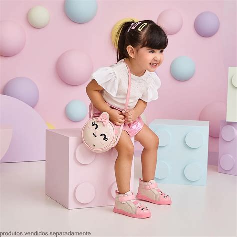 Bolsa De Led Infantil Feminina Tiracolo Ursinha Nude Pampili Tatu Moda Infantil
