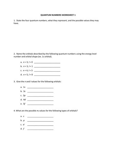 Pdf Quantum Numbers Worksheet Wikispacesnschemistry Wikispaces