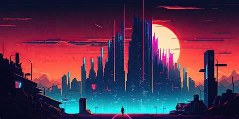 Premium Ai Image Futuristic Urban Neon Futuristic City With A Sunset