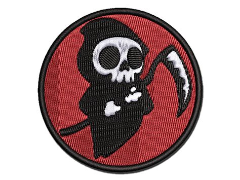 Cute Grim Reaper Death Halloween Multi Color Embroidered Iron On Or Hook And Loop Patch Applique