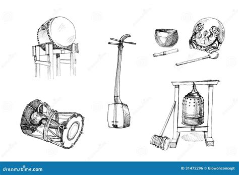 Japanese Traditional Instruments Drawing Drums Gu Royalty Free Stock