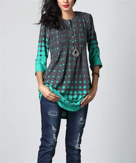 Look At This Charcoal Aqua Dot Notch Neck Pin Tuck Tunic On Zulily