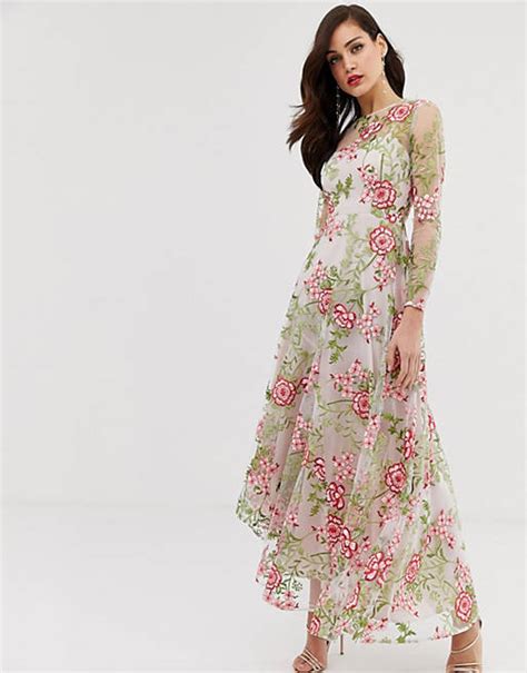 Asos Edition Cutabout Maxi Dress In Red Embroidered Floral Asos