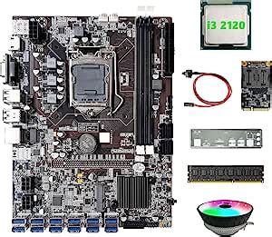 Nicfaky B75 ETH Mining Motherboard 12XPCIE To USB I3 2120 CPU DDR3 8GB