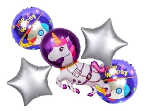 Kit Globos Met Licos Unicornio Astronauta Fiesta Meses Sin Intereses