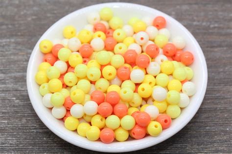 Mm Mix Round Gumball Beads Orange Yellow Ivory Mix Acrylic Loose