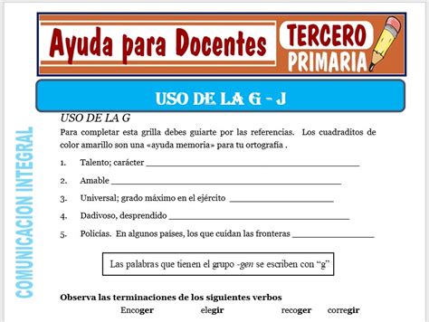 Uso De La “g” Y “j” Para Tercero De Primaria Ayuda Para Docentes