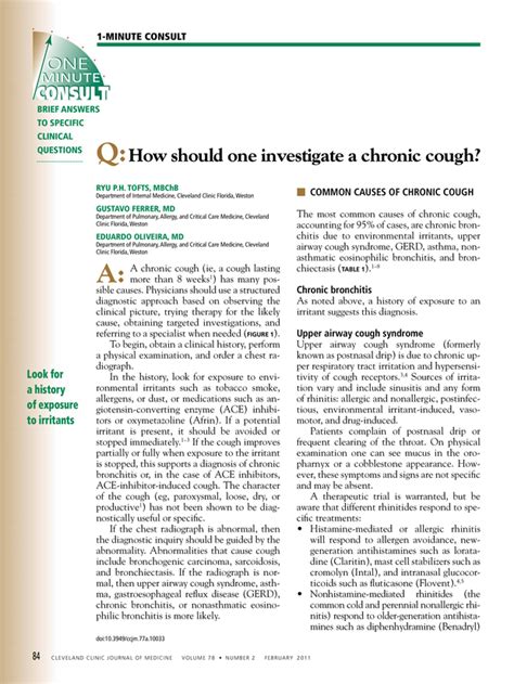 How Should One Investigate A Chronic Cough Cleveland Clinic Journal Of Medicine