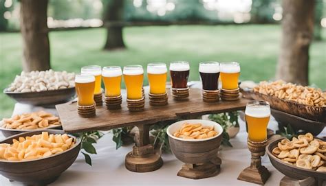 Premium Photo A Wooden Table With Several Beers And A Bowl Of Beer