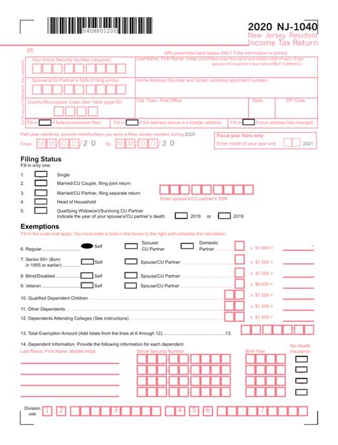 Form Nj 1040 Download Fillable Pdf Or Fill Online New Jersey Resident Income Tax Return 2020