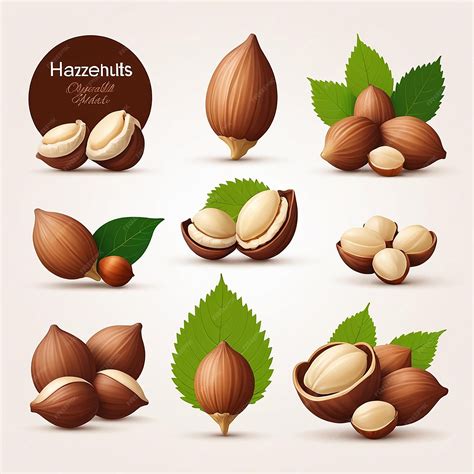 Premium Vector | Set of hazelnuts color compositions with kernels